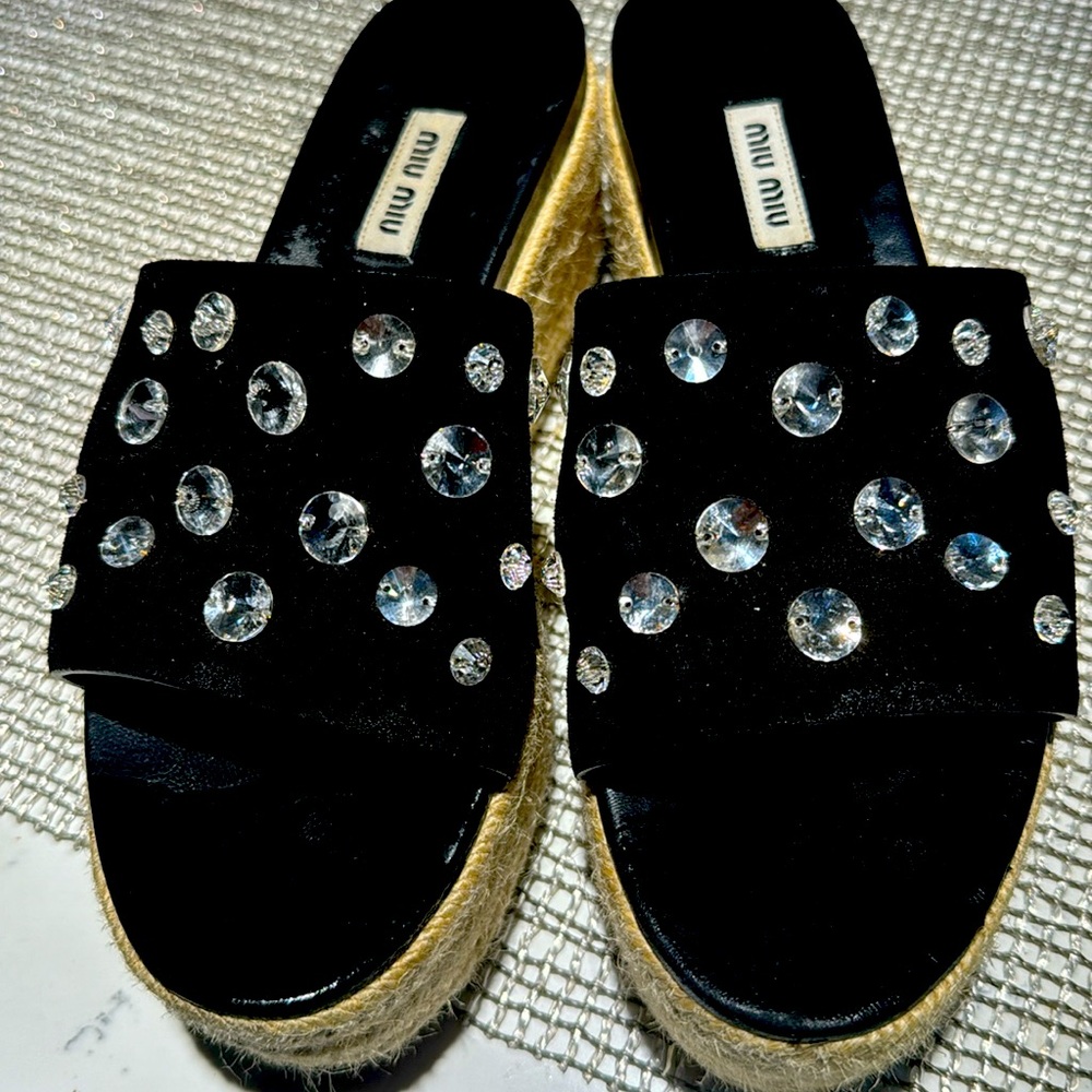 Mui mui blk suede espadrille slides